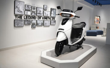 Kinetic DX electric scooter in showroom showcasing modern EV design in India