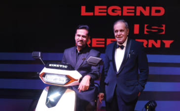 Kinetic DX EV Legacy celebrating the vision of Dr. Arun Firodia and Ajinkya Firodia, connecting heritage with the future of electric mobility.